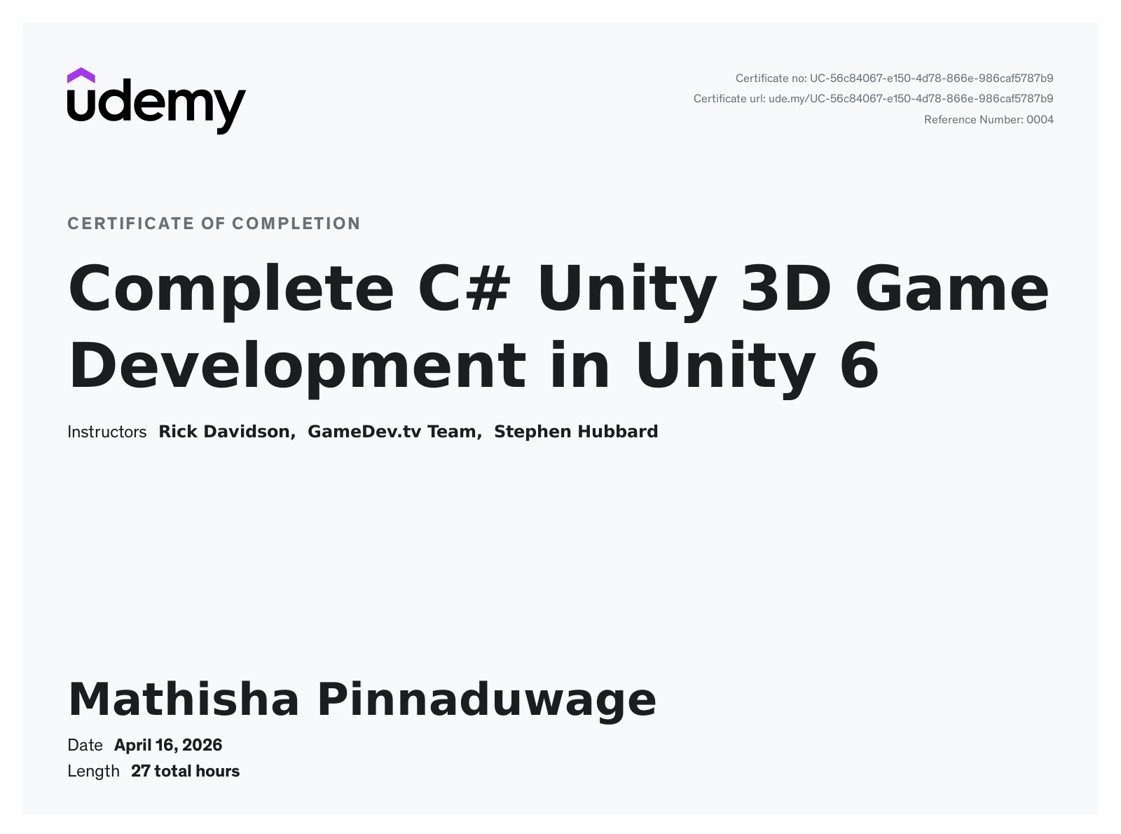 Unity Certificate